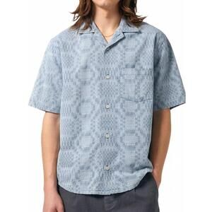 NEW CORRIDOR diamond jacquard short sleeve camp shirt in blue